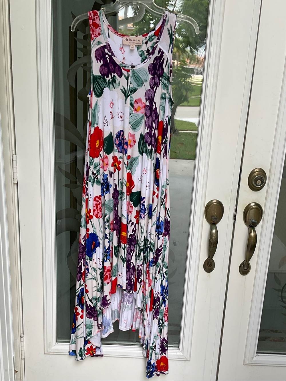 Philosophy White Maxi Dress with Multicolor Floral Print